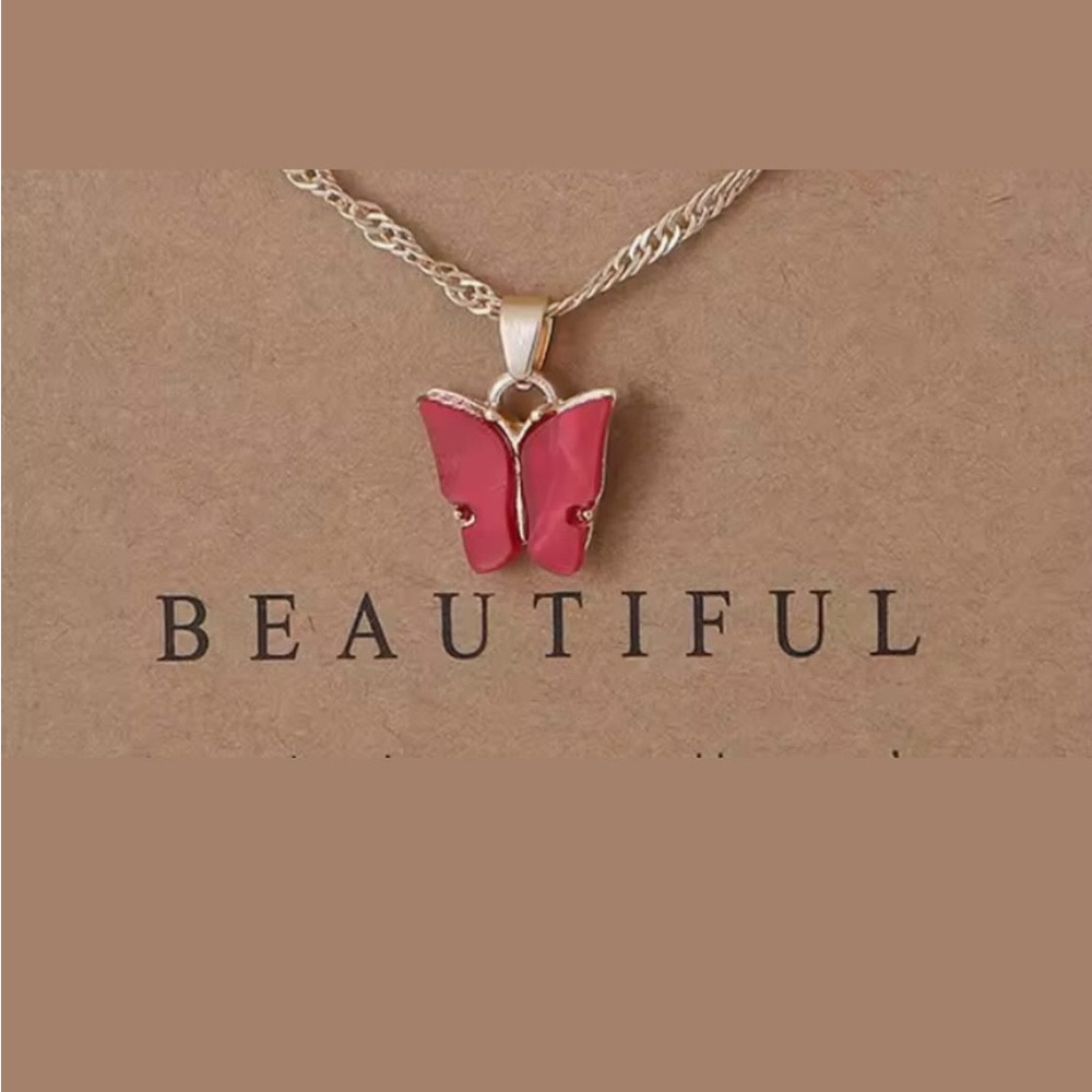 Red Butterfly Pendant Necklace